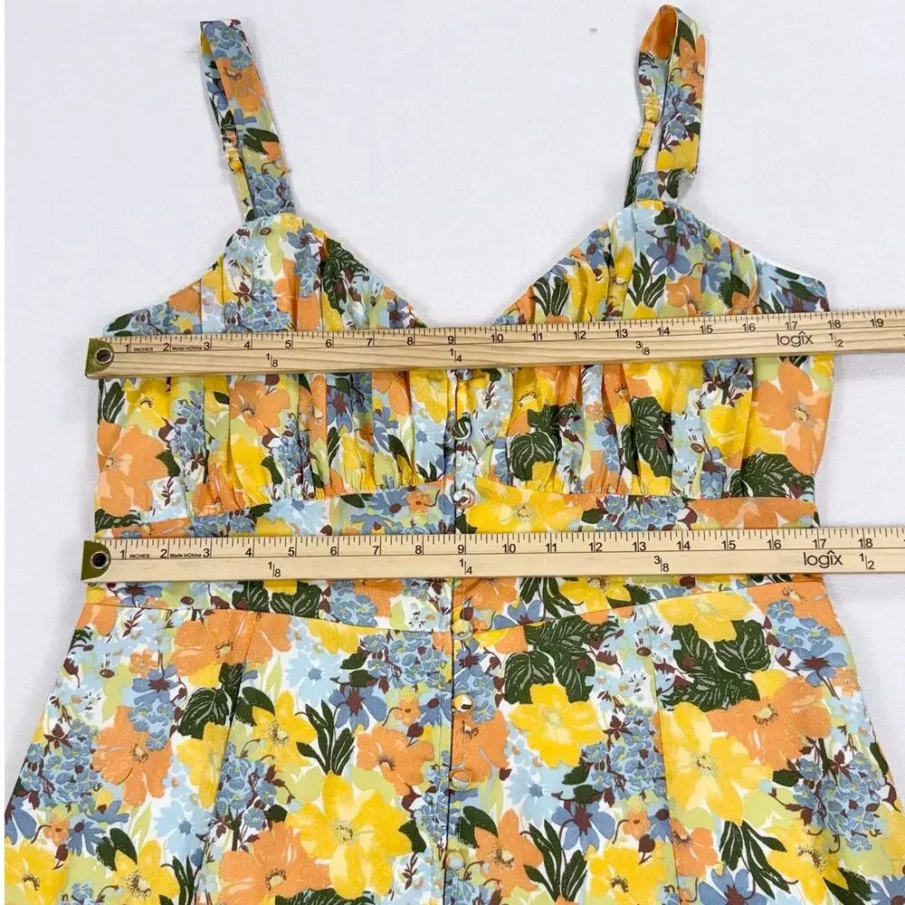 Abercrombie & Fitch Floral Gathered Front Midi Dress Women's Large Yellow - Picture 15 of 16